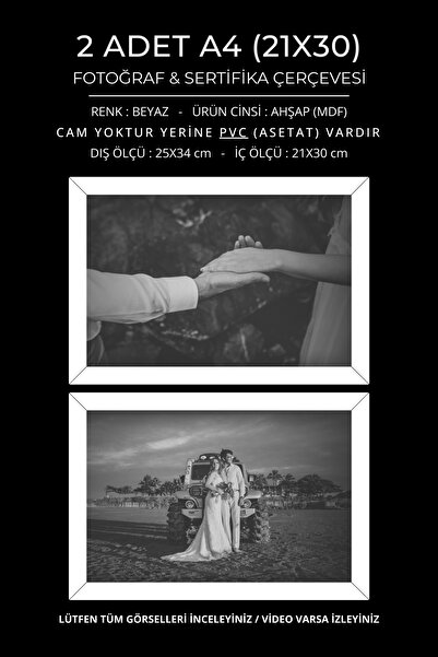 857 Tasarım 2 Adet A4 (21x30) Sertifika Ve Fotoğraf Çerçevesi - 21x30 Sertifi...