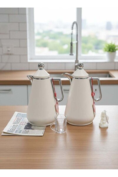 Reem 2-Piece Tea/Coffee Flask Set Beige/Silver 0.7 Liter & 1.0 Liter
