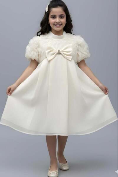 Alesaei-mondo tondo (فستان بناتي سكري فيونكة بالصدر 7283)