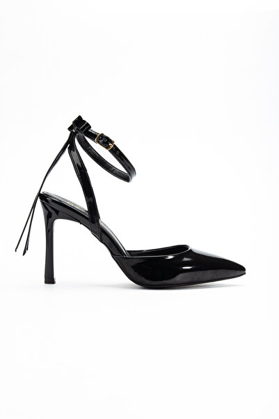 RİSSOLİ Kadın Siyah Rugan Arka Fiyonk Detaylı Bilekten Bağlama Topuklu Ayakkabı