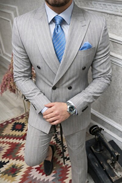 MASSARO Battal Double-breasted Striped Suit