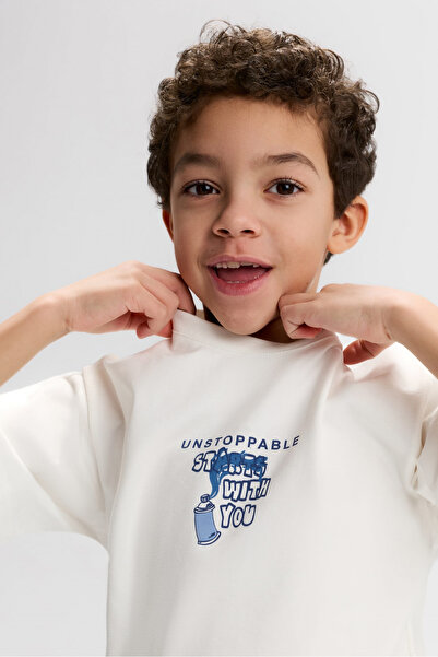 NK Tricou Start pentru băieți 4-8 ani Ecru-Albastru