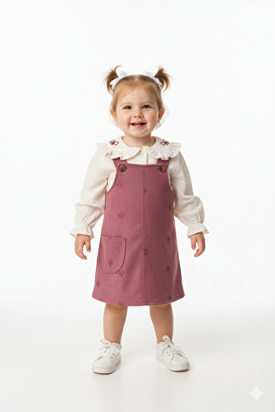 MODA KIZ ÇOCUK SÜET ELBİSE GÖMLEKLİ TAKIM