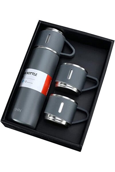 Primo Plus ترمس مزدوج الجدار مزود بمقبض سيليكون وكوبين من الفولاذ. يحافظ على ...