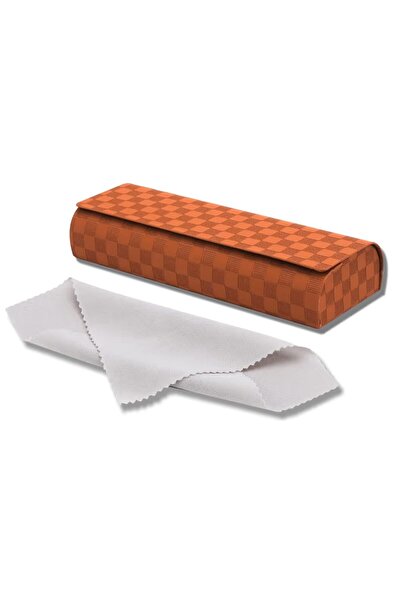 OEM Glasses case, black -leather, orange, 15.5 x 6 x 3 cm, magnetic closure