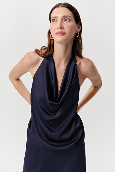 Exquise Degaje Collar Halter Neck Regular Satin Blouse