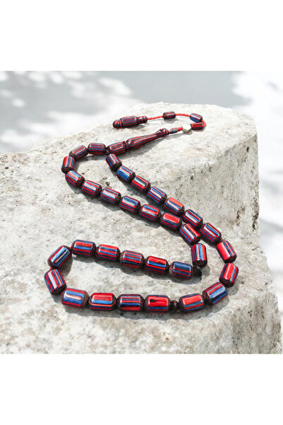 İnan Tesbih Capsule Cut Rosary Beads in Camphor Tree Burgundy Blue Color