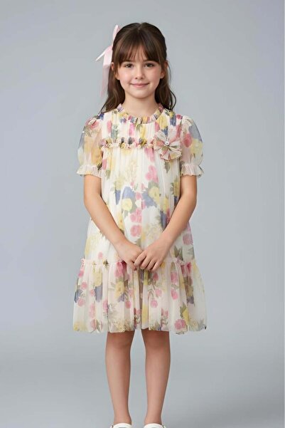 Alesaei-mondo tondo (فستان بناتي مشجر نص كم 7300)