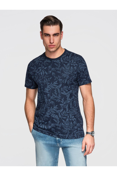 OMBRE Tricou din bumbac cu imprimeu floral OM-TSFP-0262 Bleumarin