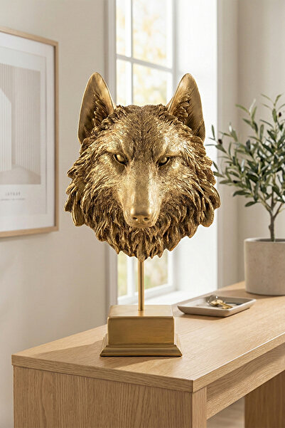 bakan hediyelik BÖRÜ Kaideli Kurt Başı Büst Dekoratif Biblo Ev Ofis Masaüstü ...