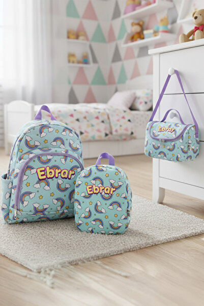 Hevi Kids HeviKids Kişiye Özel İsimli 3'lü Çocuk Çanta Seti - Gökkuşağı