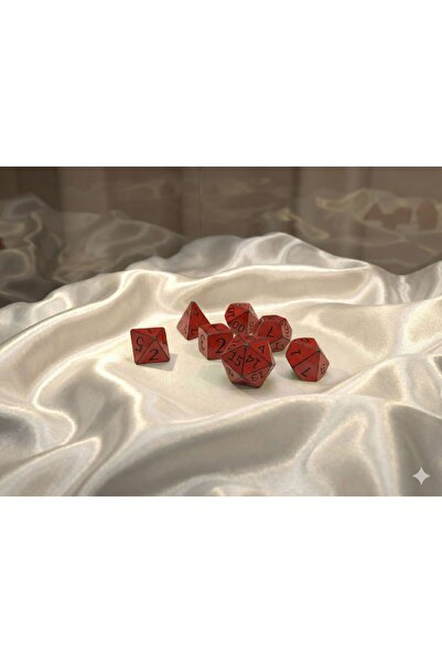 GM3dConcept D & D Dungeons and Dragons Oyun 7'li Zar Seti Kırmızı Siyah Renk ...