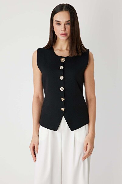 ON Sıfır Yaka Düğme Kapamalı Yelek