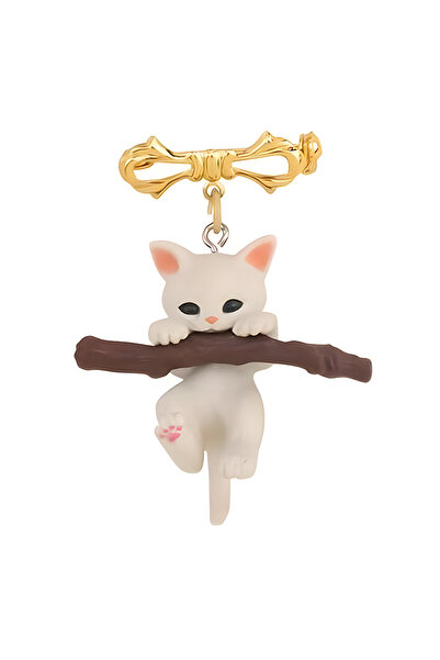 EFAYN.RO Women's brooch, adorable kitty pattern, cute cat theme, white, EFAYN