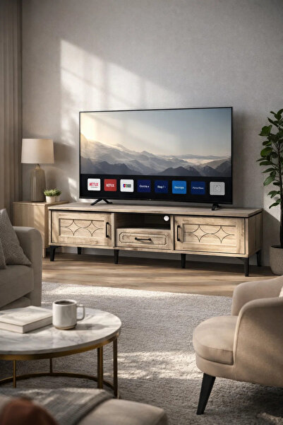 MARIA HOMES Premium 180cm Wooden TV Unit Entertainment Center with Geometric ...