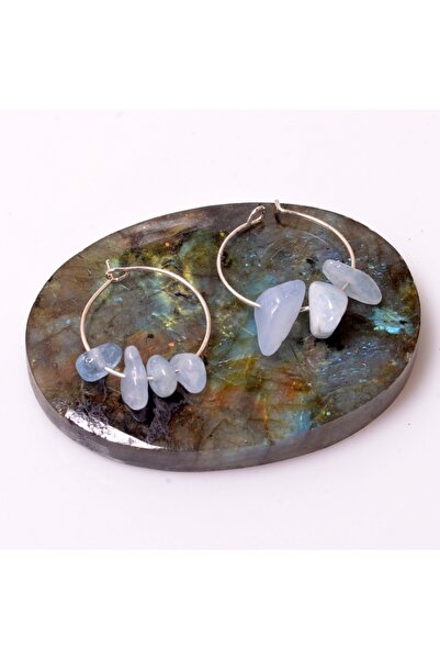 Taş Sandığı Aquamarine Stone Steel Hoop Earrings