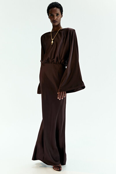 H&M Omuzları Vatkalı Saten Elbise