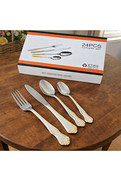 Dania Luxury 24-piece stainless steel cutlery set 🍽️✨ with elegant gold trim...