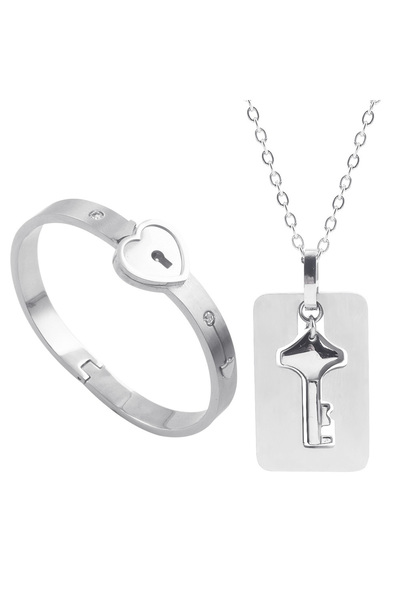 EFAYN.RO Heart bracelet and key chain set, silver, EFAYN