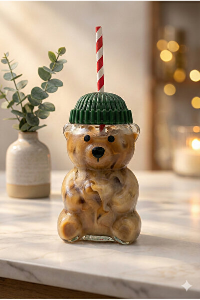Denia Home |   Bear |   Glass Barista Cold Drink Cup with Teddy Bear 550 ml