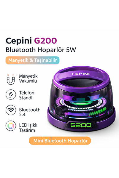 Cepini G200 Bluetooth Hoparlör 5W – LED Işıklı Manyetik Taşınabilir Mini Spea...