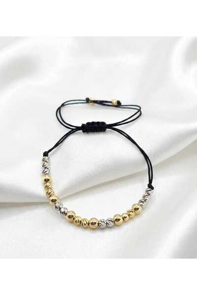 Handmade Bratara Reglabila - Gold & Silver cu snur negru