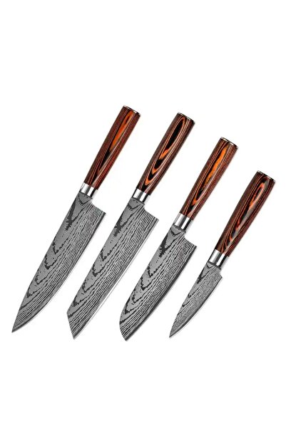 hocho Set 4 cutite profesionale JP, otel japonez HRC 60 calire laser, maner D...