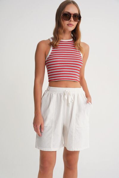 Hiccup Mixray high-waisted cotton mini shorts with drawstring
