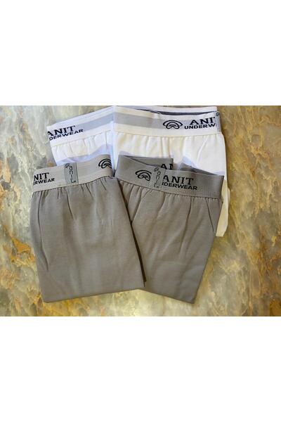 Anıt Long Leg 92% Cotton 8% Lycra Boxer Shorts 4-Piece Set Gray-White Color