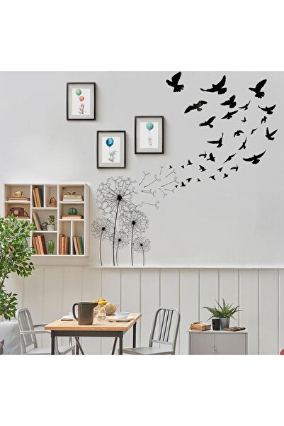 LUXER Decorative Sticker "Dandelions and Birds in Flight", Wall Sticker, Blac...