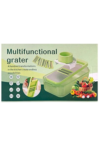 undefined Macvi® Green Multifunctional Grater & Chopper with Container & 6 St...