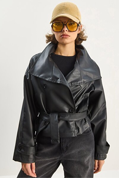 Hiccup LUCCI oversized faux Leather jacket with button closure