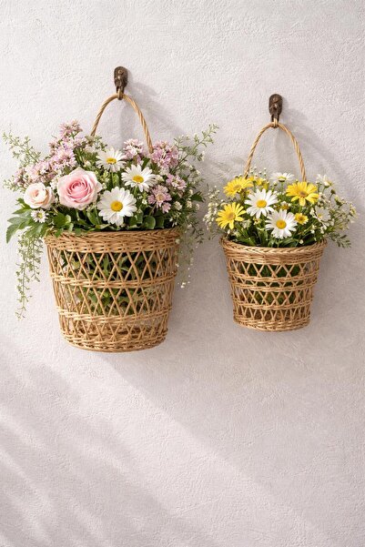 Bayev Αγαπημένο 9155 Σετ 2 τεμαχίων από ρατάν, κρεμαστή γλάστρα, ψάθινη διακο...