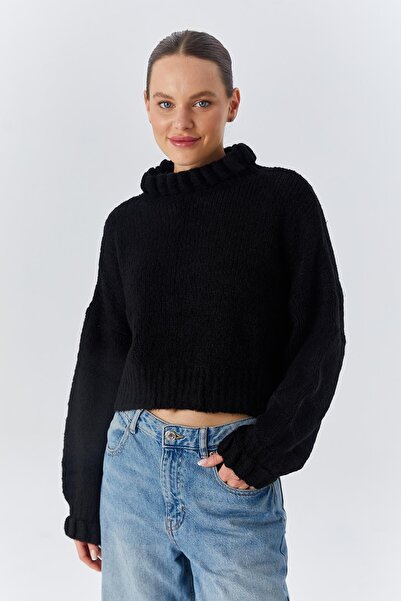 Hiccup Mixray textured cropped sweater with thick high collar