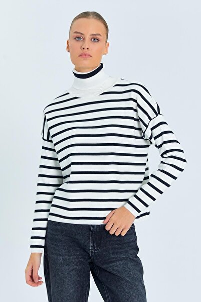 Hiccup Mixray striped ribbed high-neck sweater