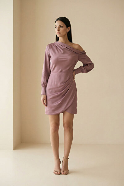 Setre Dusty Rose Long Sleeve Collar Detailed Mini Dress