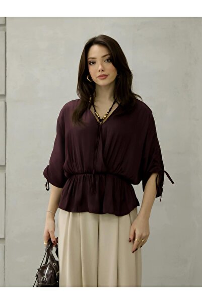 Coral Beaded Lace-Up Double-Breasted Blouse 3194 Brown