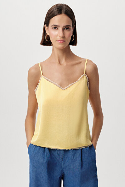 Exquise Regular Satin Blouse with Lace Trim and Rope Straps