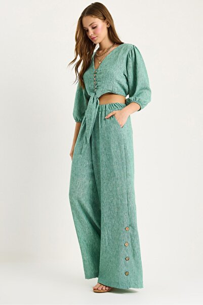 Hiccup Bianco Lucci two-piece set for blouse with tie detail, pants with line...