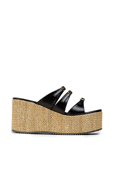 Deery Women's Black Platform Heeled Slippers