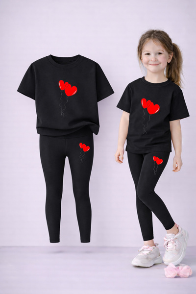 LORVEX Komplet za devojčice 100% pamuk HEART BALLOON B Štampano Majica i E El...