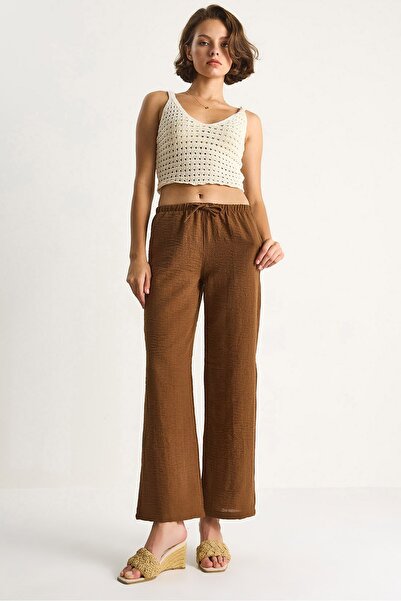 Hiccup LUCCI linen straight trousers with drawstring waist