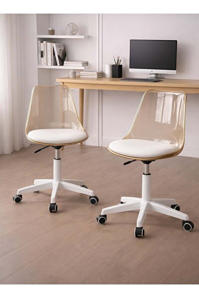 Taimi 2 Set-Modern Clear Acrylic Desk Chair with 360° Swivel, Adjustable Heig...