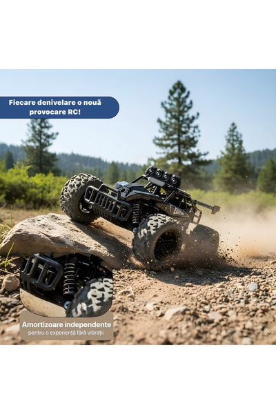 DrKala Mașină RC Off-Road 1:16 cu LED, 20 km/h, Roți Mari All Terrain, Telecomandă Pistol