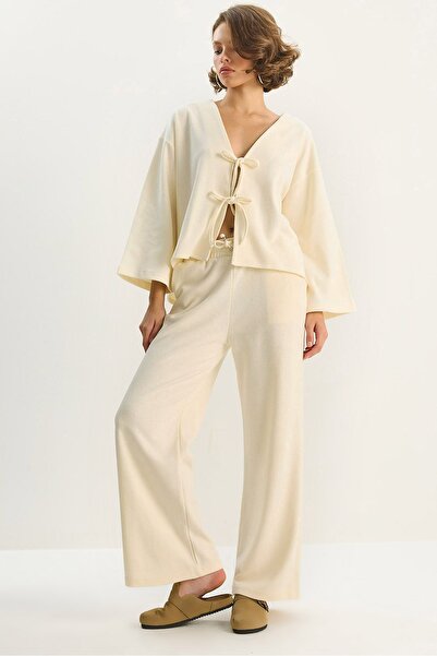 Hiccup LUCCI V-neck knitted cardigan and wide-leg pants set