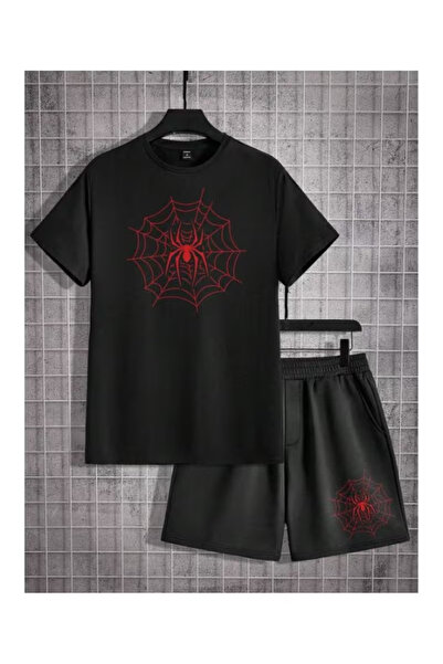 PENTHİLUS 2-Piece Spider-Man Printed Black Shorts and T-Shirt Set