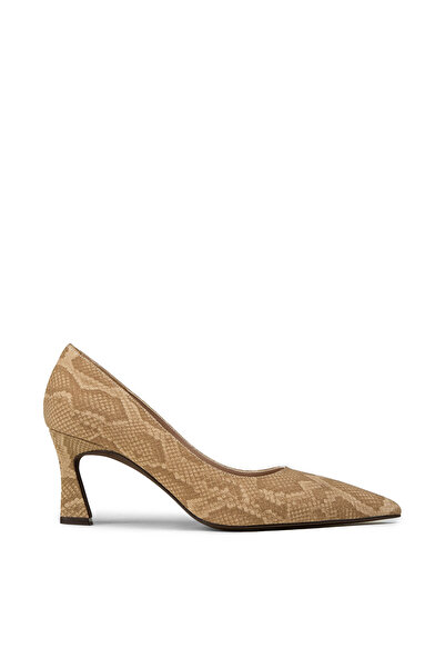 Deery Women's Beige Python Patterned Mid-Heeled Stiletto