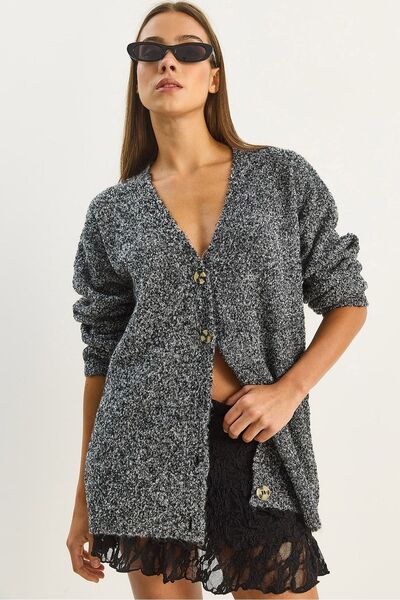 Hiccup LUCCI Textured midi cardigan with V-neck and buttons