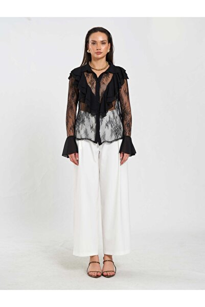 Coral Ruffle Detailed Lace Blouse 080791 Black