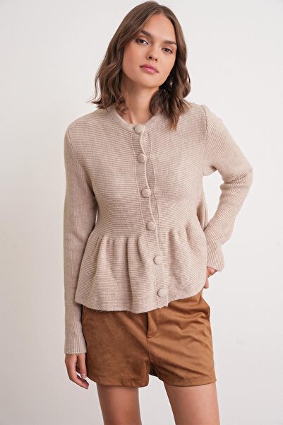 Hiccup Mixray knitted cardigan with ruffles and round collar